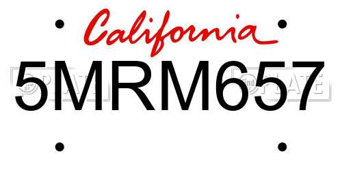 5MRM657 California License Plate