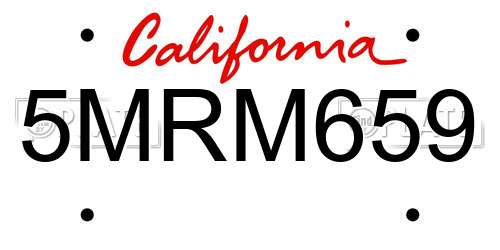 5MRM659 California License Plate