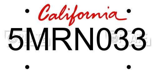 5MRN033 California License Plate