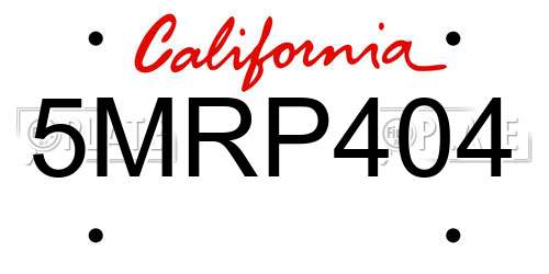 5MRP404 California License Plate