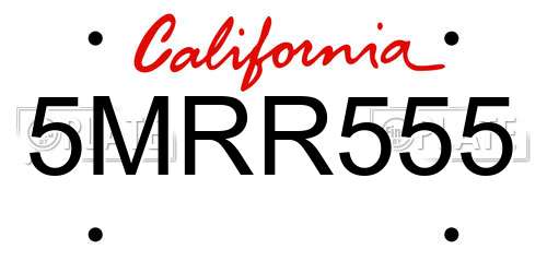 5MRR555 California License Plate