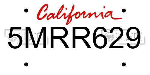 5MRR629 California License Plate