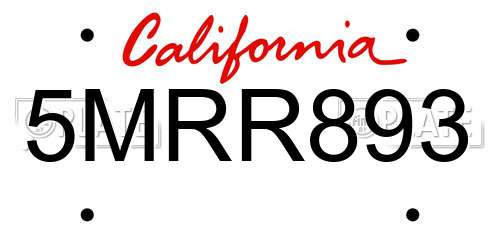 5MRR893 California License Plate