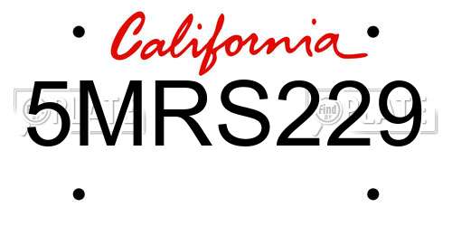5MRS229 California License Plate