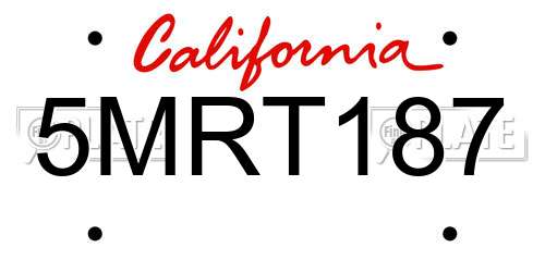 5MRT187 California License Plate