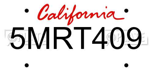 5MRT409 California License Plate