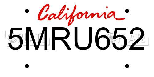 5MRU652 California License Plate
