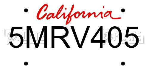 5MRV405 California License Plate