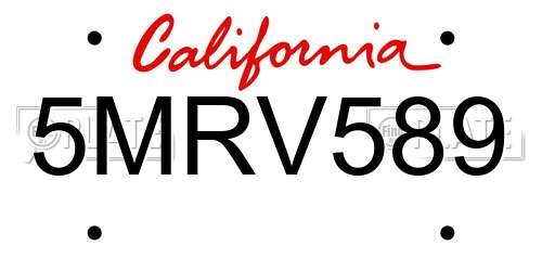 5MRV589 California License Plate