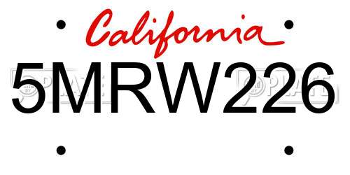 5MRW226 California License Plate