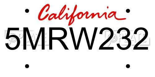 5MRW232 California License Plate