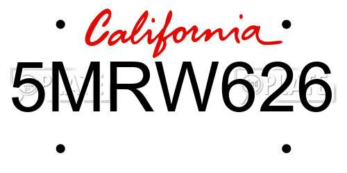 5MRW626 California License Plate