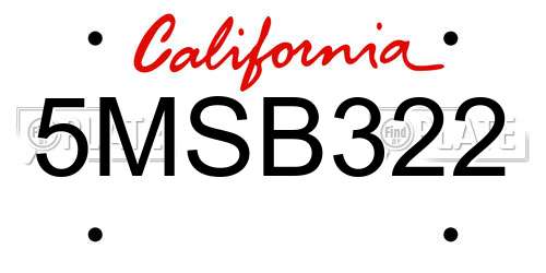 5MSB322 California License Plate