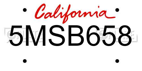 5MSB658 California License Plate