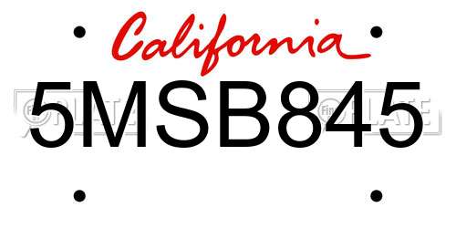 5MSB845 California License Plate