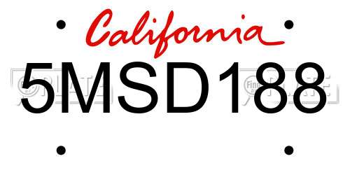 5MSD188 California License Plate