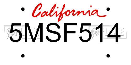 5MSF514 California License Plate
