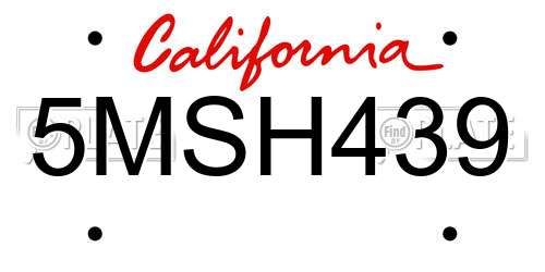 5MSH439 California License Plate