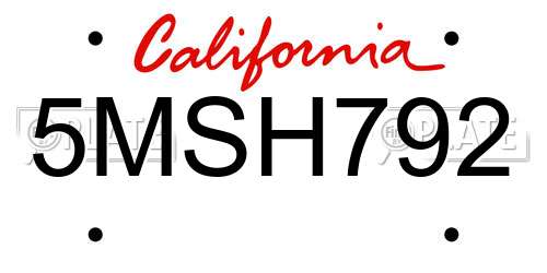 5MSH792 California License Plate