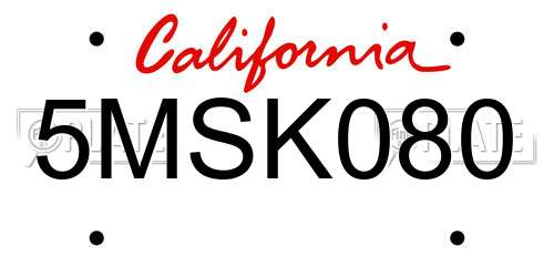 5MSK080 California License Plate