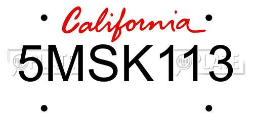 5MSK113 California License Plate