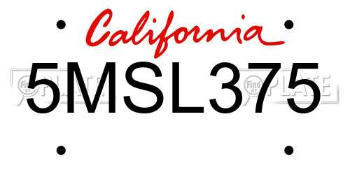 5MSL375 California License Plate