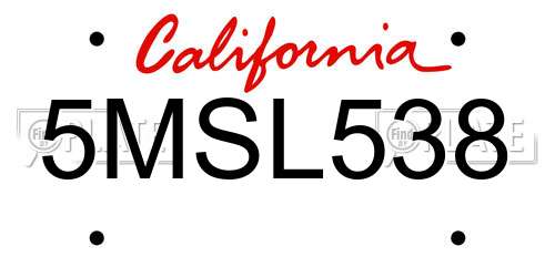 5MSL538 California License Plate