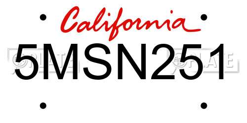 5MSN251 California License Plate