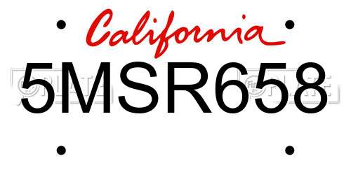 5MSR658 California License Plate
