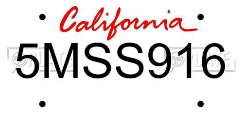 5MSS916 California License Plate