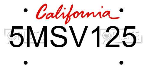 5MSV125 California License Plate