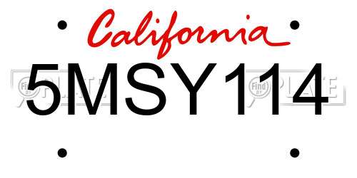 5MSY114 California License Plate