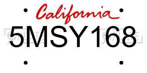 5MSY168 California License Plate