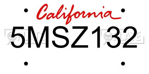 5MSZ132 California License Plate