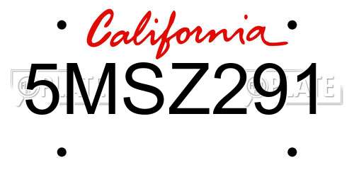 5MSZ291 California License Plate