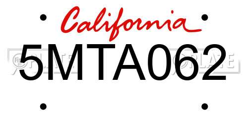 5MTA062 California License Plate