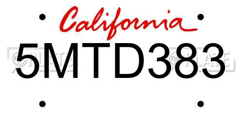5MTD383 California License Plate