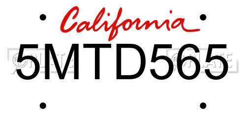 5MTD565 California License Plate