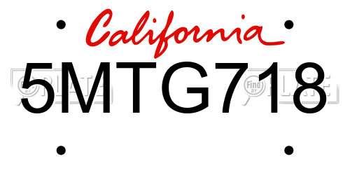5MTG718 California License Plate
