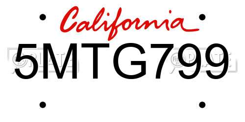 5MTG799 California License Plate