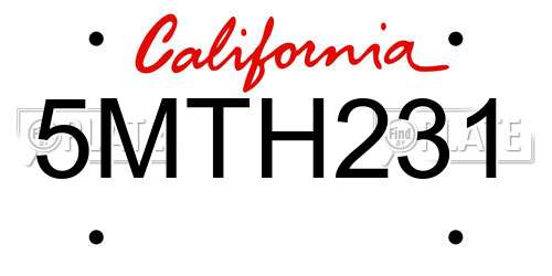 5MTH231 California License Plate