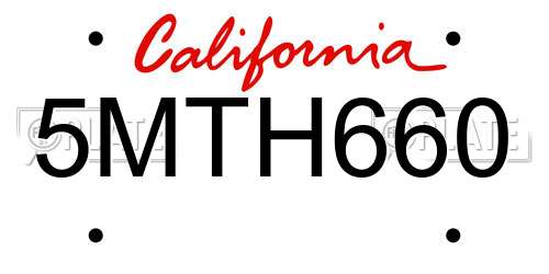 5MTH660 California License Plate