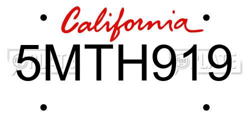5MTH919 California License Plate