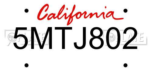 5MTJ802 California License Plate