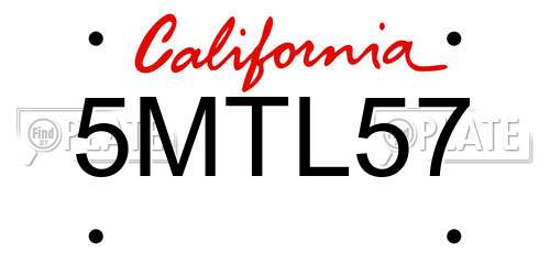 5MTL57 California License Plate