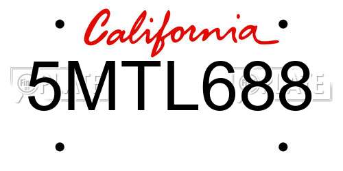 5MTL688 California License Plate