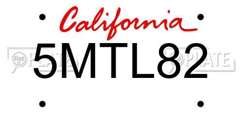5MTL82 California License Plate