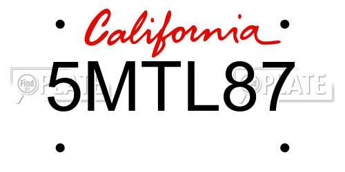 5MTL87 California License Plate