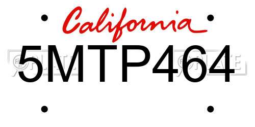 5MTP464 California License Plate