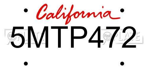 5MTP472 California License Plate
